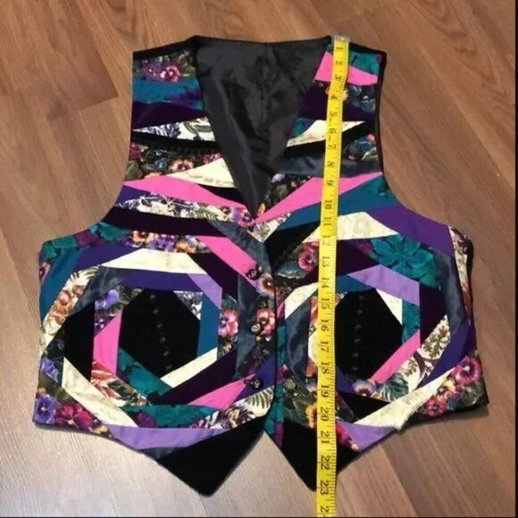 Vintage 80s Patchwork Quilted Wearable Art Vest Velvet - Picture 9 of 16